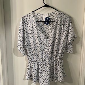 White blouse with blue flowers! Size medium